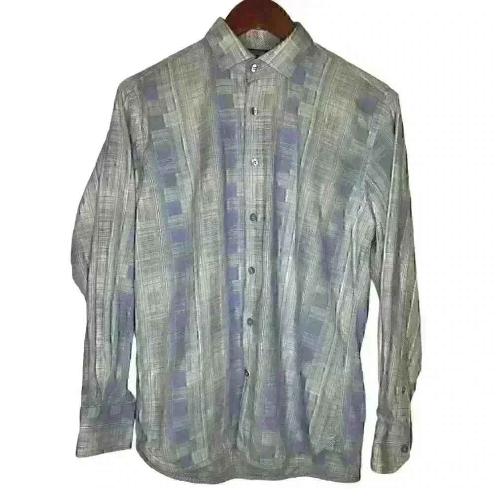 Visconti Black Modern Subtle Plaid long sleeve button down‎ shirt blue